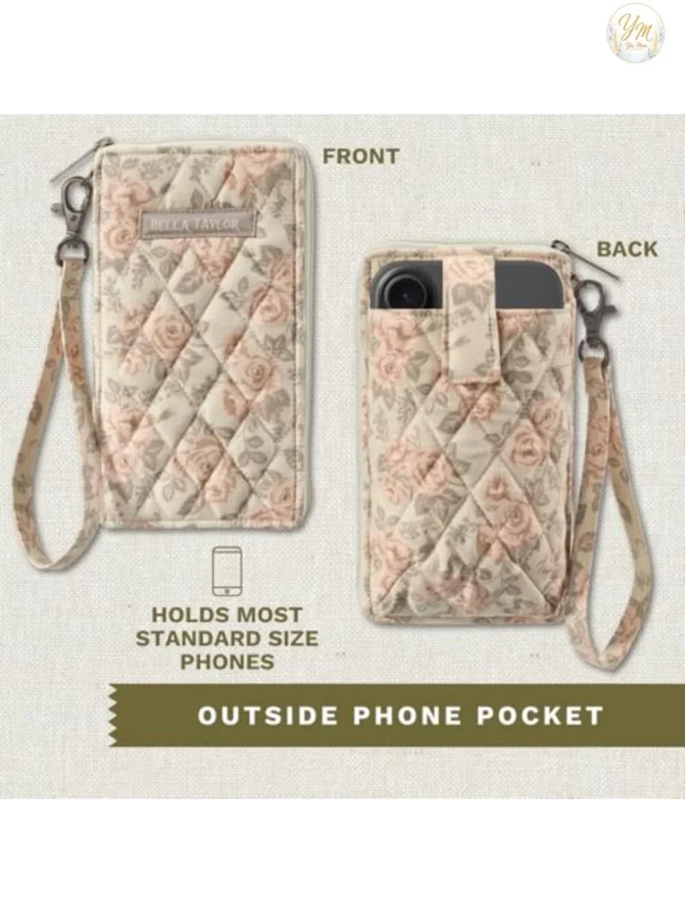 Quilted Wristlet Wallet with Phone Pocket RFID Protection Cotton